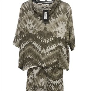 Bryn Walker Pants and Blouse Set Olive and Cream Tie-Dye Print